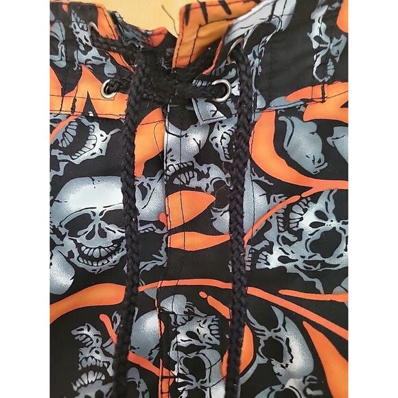 Point Zero Y2K Skull Board Shorts Men's Size M Floral Hibiscus Vintage Trunks - Picture 5 of 5
